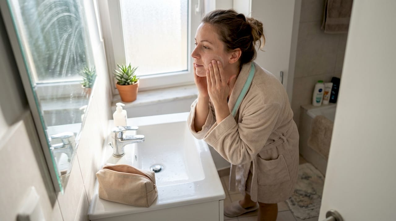 Pore care: Οδηγός για καθαρούς πόρους και λαμπερή επιδερμίδα 1 Γυναίκα που ακολουθεί καθημερινή ρουτίνα περιποίησης για καθαρούς πόρους